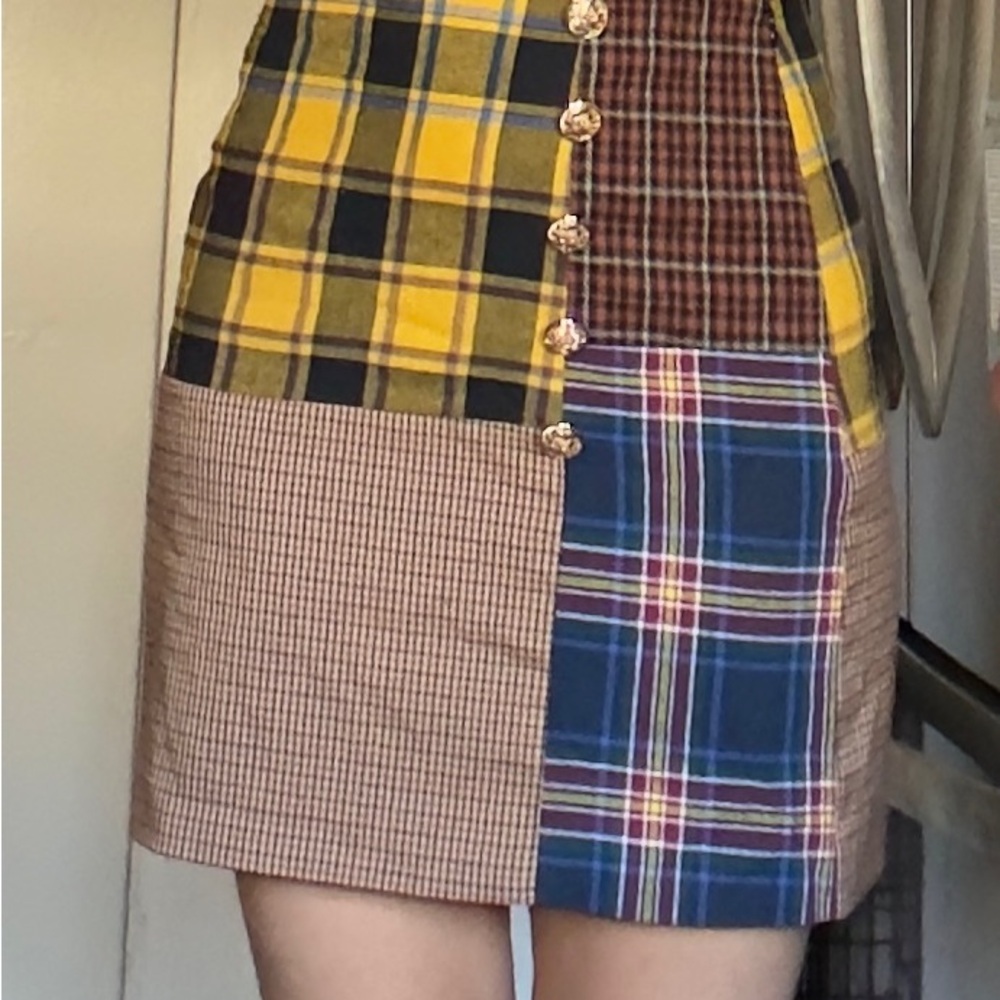 Mare Mare x Anthropologie Mixed Plaid Patchwork Mini Skirt
